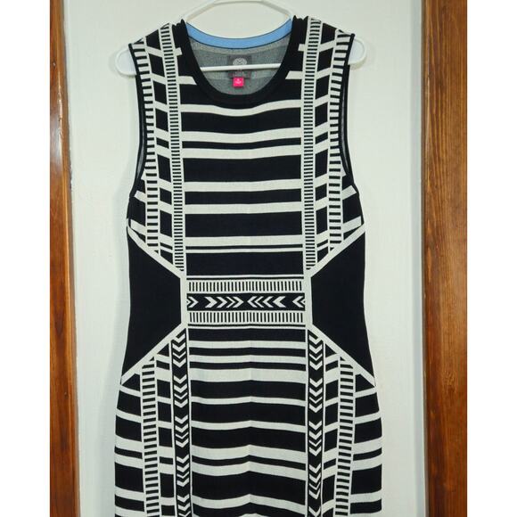 Vince Camuto Sleeveless Midi Bodycon Knit Dress Black/White Allover Print Sz XL - Picture 4 of 7